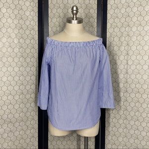Zara Women Off The Shoulder Striped 3/4 Sleeve Top